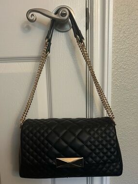 INC Black Chain Bajae Diamond Quilted Shoulder Bag